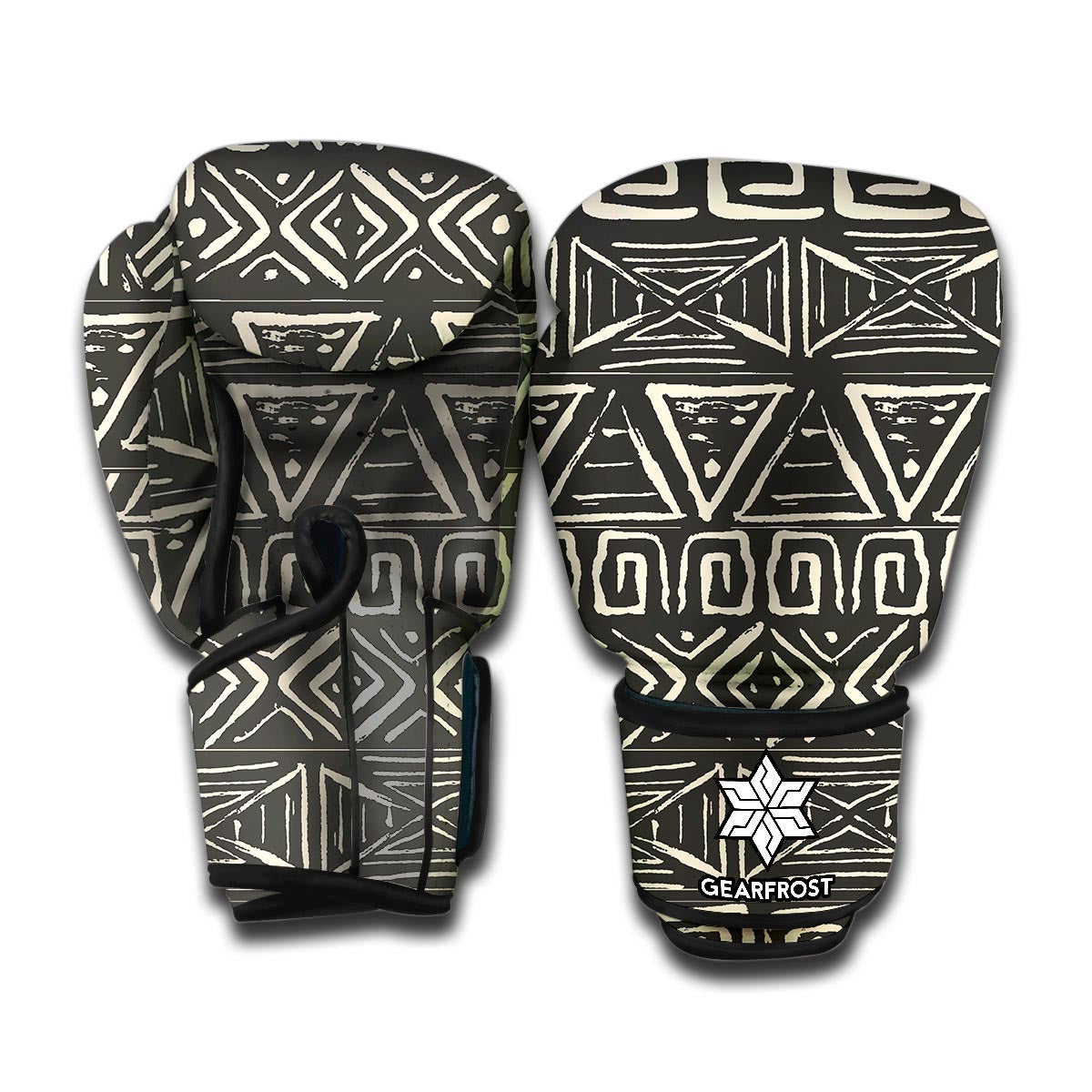 Beige Aztec Pattern Print Boxing Gloves