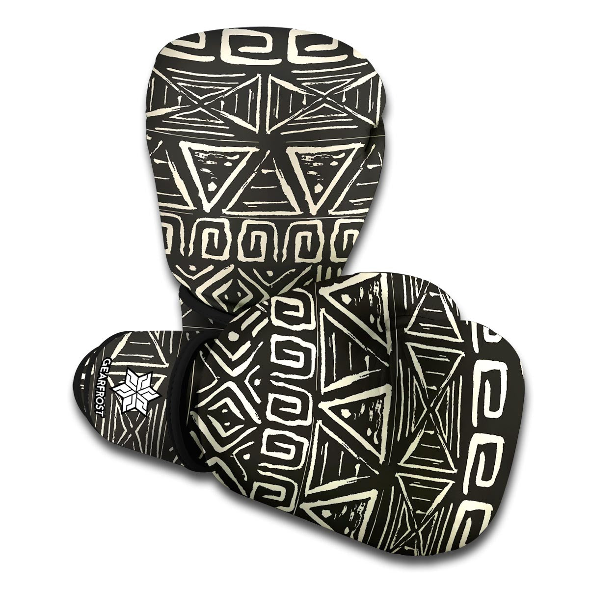 Beige Aztec Pattern Print Boxing Gloves