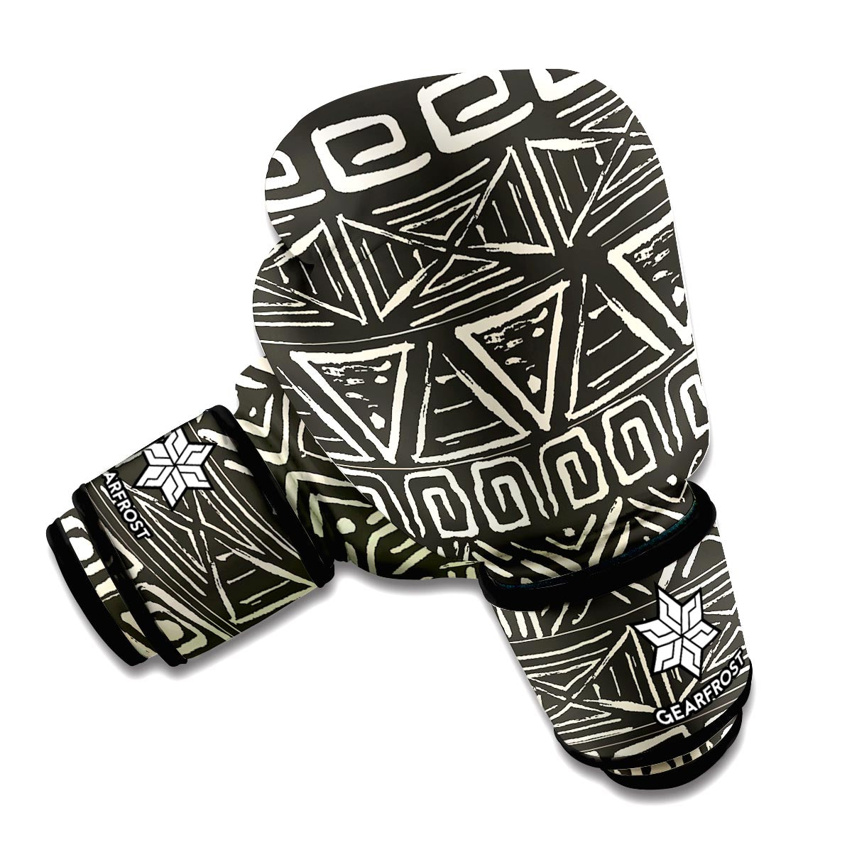 Beige Aztec Pattern Print Boxing Gloves