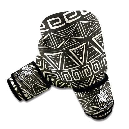 Beige Aztec Pattern Print Boxing Gloves