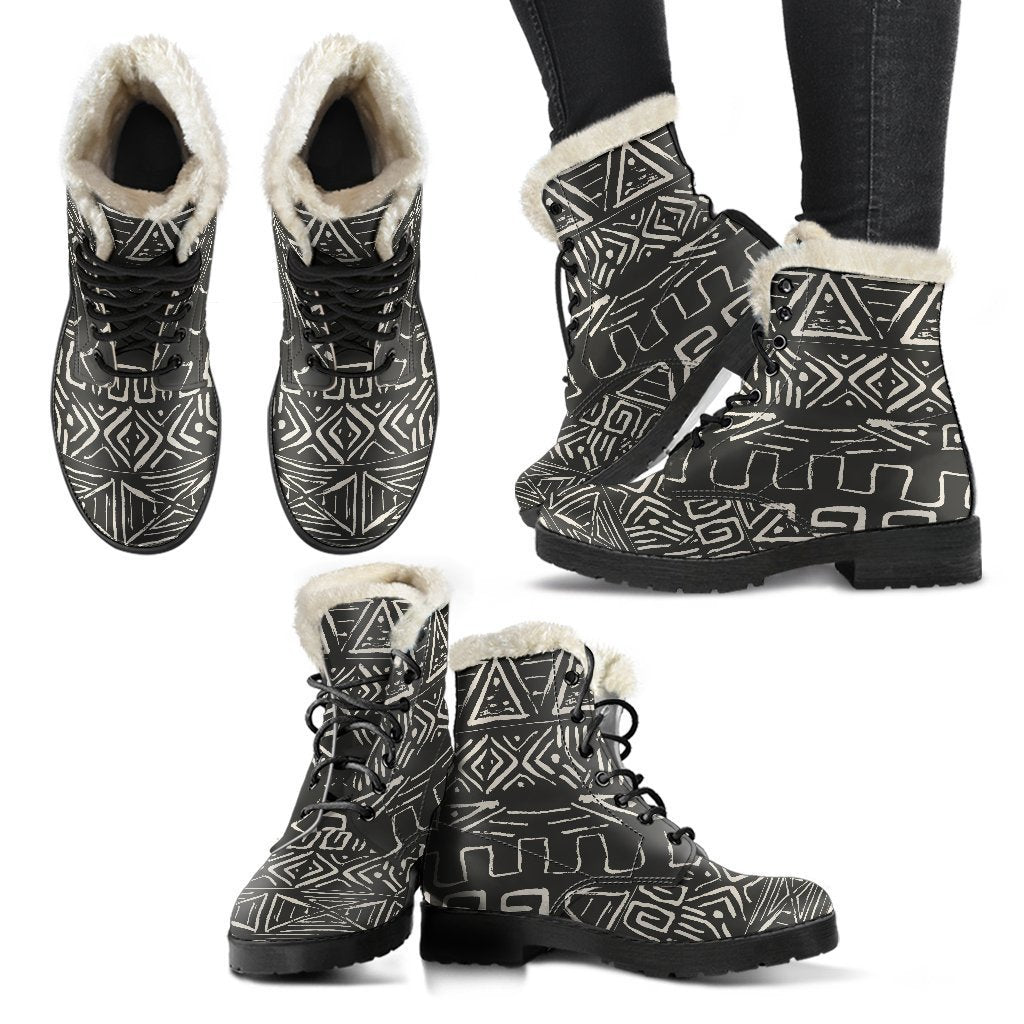 Beige Aztec Pattern Print Comfy Boots GearFrost