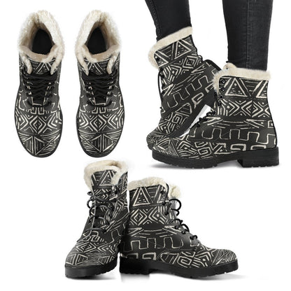 Beige Aztec Pattern Print Comfy Boots GearFrost