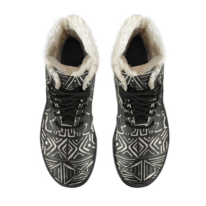 Beige Aztec Pattern Print Comfy Boots GearFrost