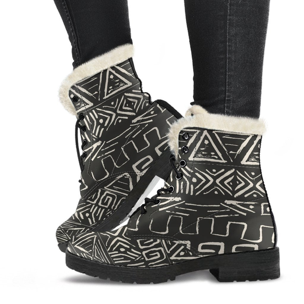 Beige Aztec Pattern Print Comfy Boots GearFrost