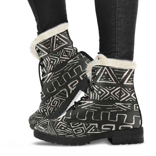 Beige Aztec Pattern Print Comfy Boots GearFrost