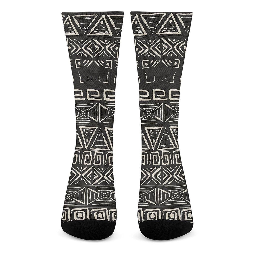 Beige Aztec Pattern Print Crew Socks