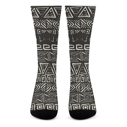 Beige Aztec Pattern Print Crew Socks