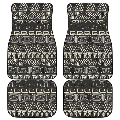 Beige Aztec Pattern Print Front and Back Car Floor Mats