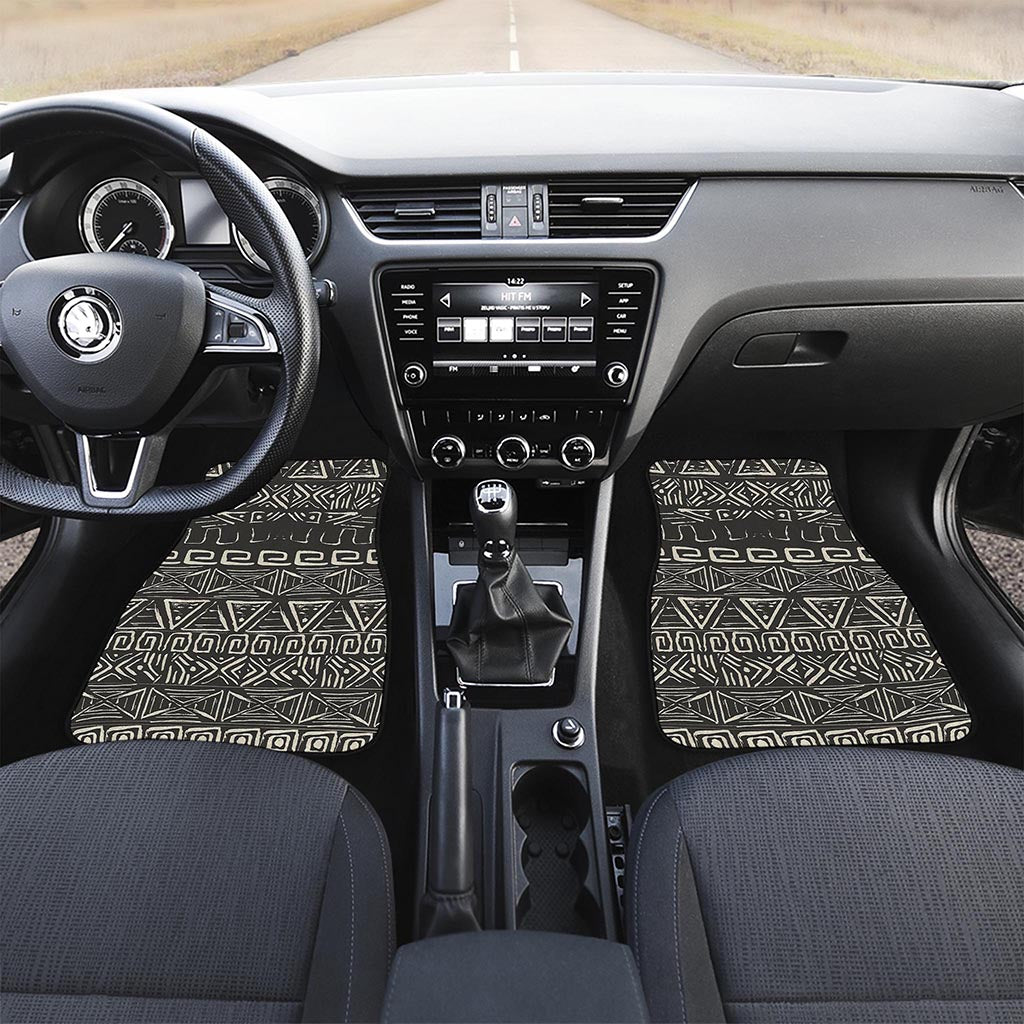 Beige Aztec Pattern Print Front and Back Car Floor Mats