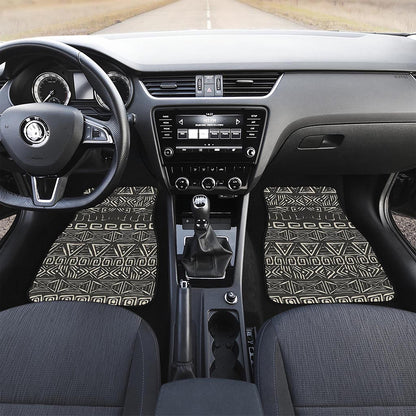 Beige Aztec Pattern Print Front and Back Car Floor Mats