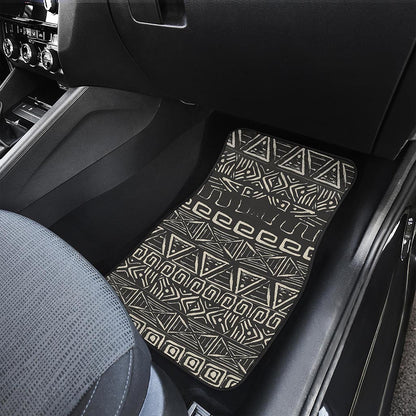 Beige Aztec Pattern Print Front and Back Car Floor Mats
