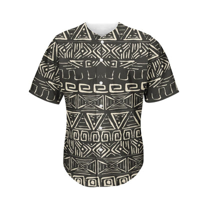 Beige Aztec Pattern Print Men's Baseball Jersey