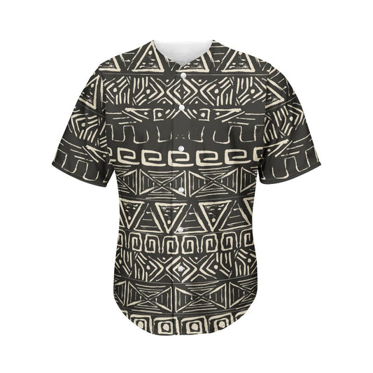 Beige Aztec Pattern Print Men's Baseball Jersey