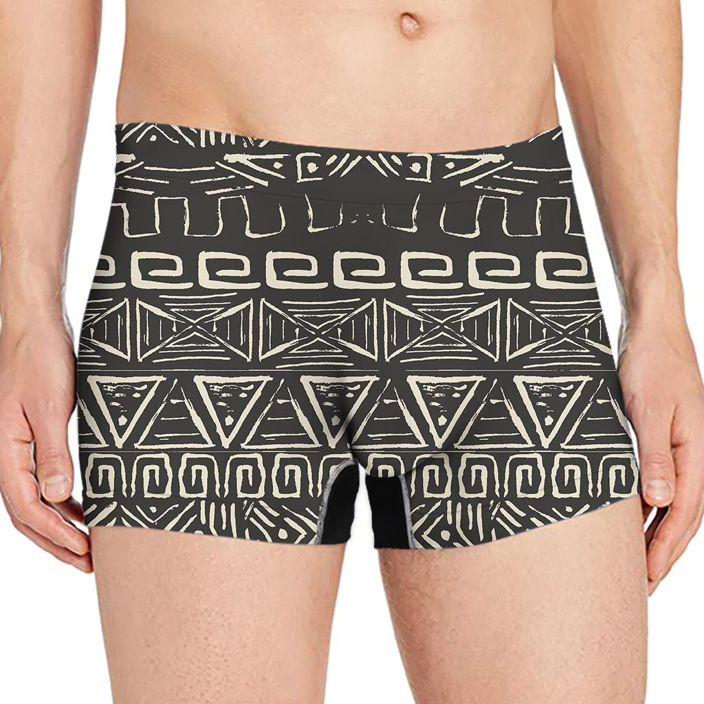 Beige Aztec Pattern Print Men's Boxer Briefs