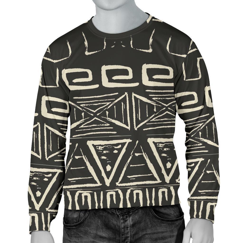 Beige Aztec Pattern Print Men's Crewneck Sweatshirt GearFrost