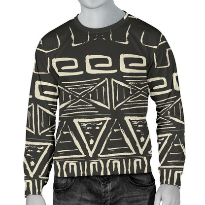 Beige Aztec Pattern Print Men's Crewneck Sweatshirt GearFrost