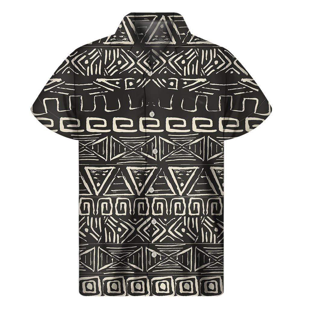 Beige Aztec Pattern Print Men's Short Sleeve Shirt