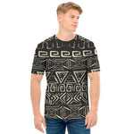 Beige Aztec Pattern Print Men's T-Shirt