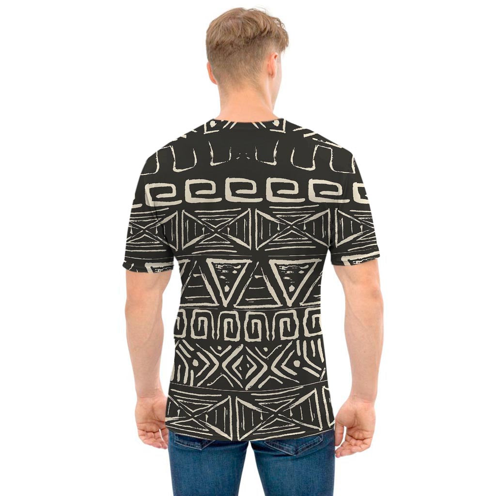 Beige Aztec Pattern Print Men's T-Shirt