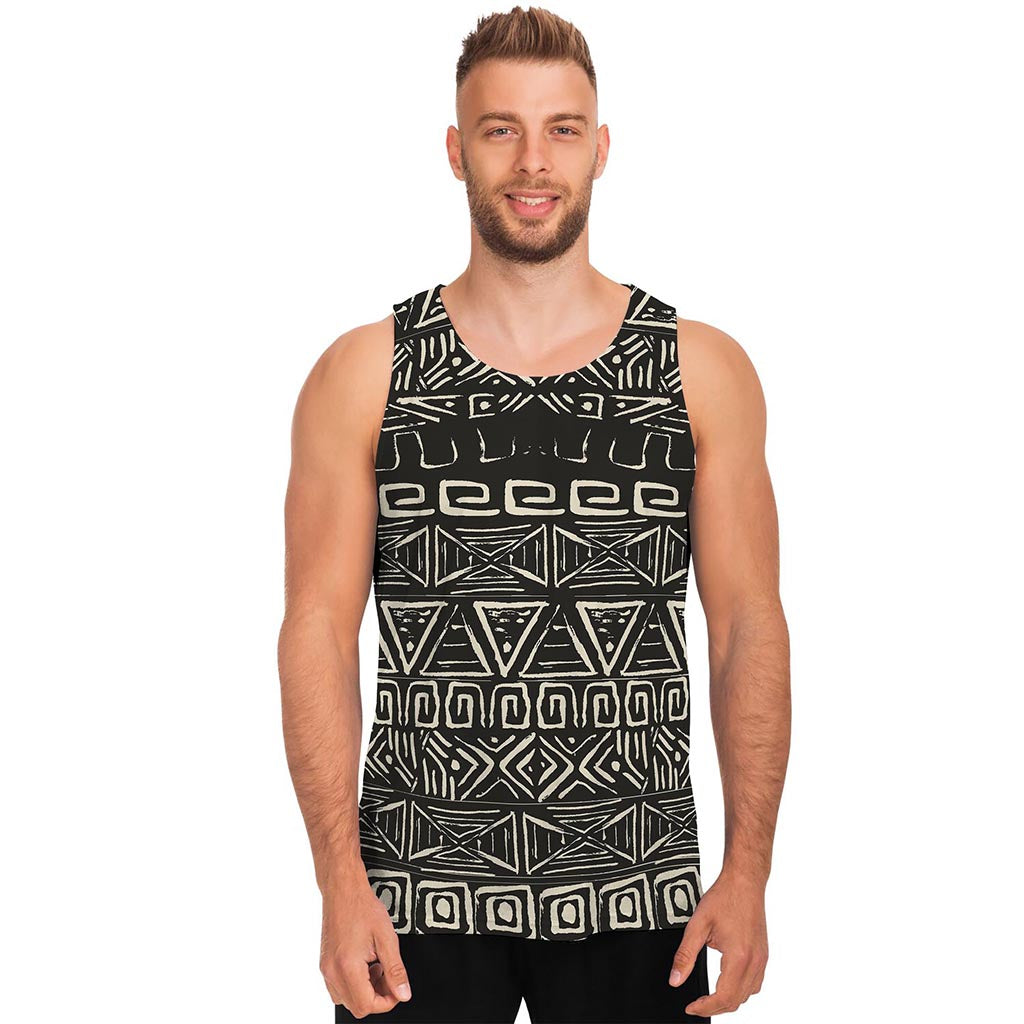 Beige Aztec Pattern Print Men's Tank Top