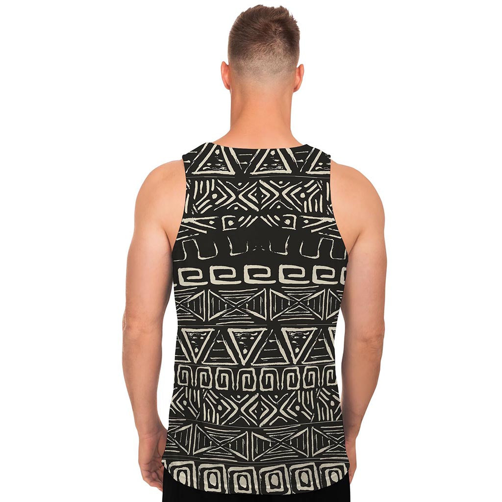 Beige Aztec Pattern Print Men's Tank Top