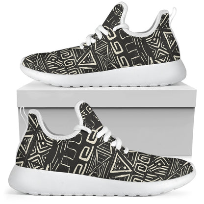 Beige Aztec Pattern Print Mesh Knit Shoes GearFrost
