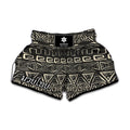 Beige Aztec Pattern Print Muay Thai Boxing Shorts