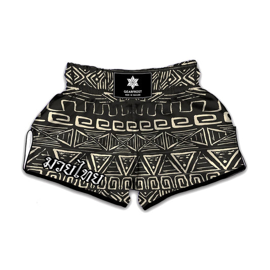 Beige Aztec Pattern Print Muay Thai Boxing Shorts