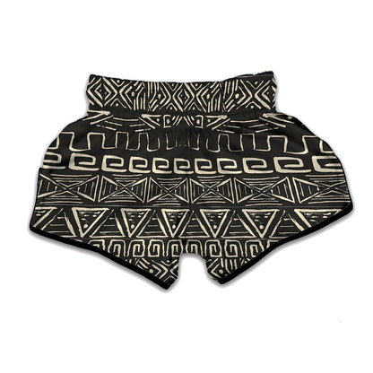 Beige Aztec Pattern Print Muay Thai Boxing Shorts