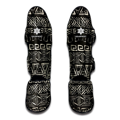 Beige Aztec Pattern Print Muay Thai Shin Guard