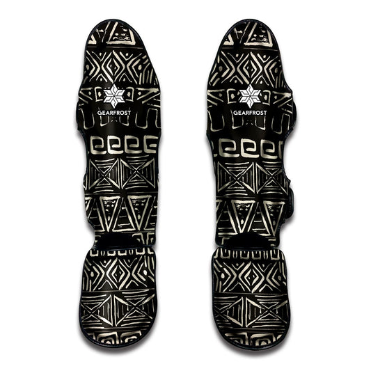 Beige Aztec Pattern Print Muay Thai Shin Guard