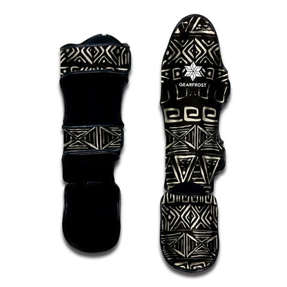 Beige Aztec Pattern Print Muay Thai Shin Guard
