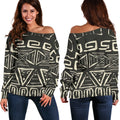Beige Aztec Pattern Print Off The Shoulder Sweatshirt
