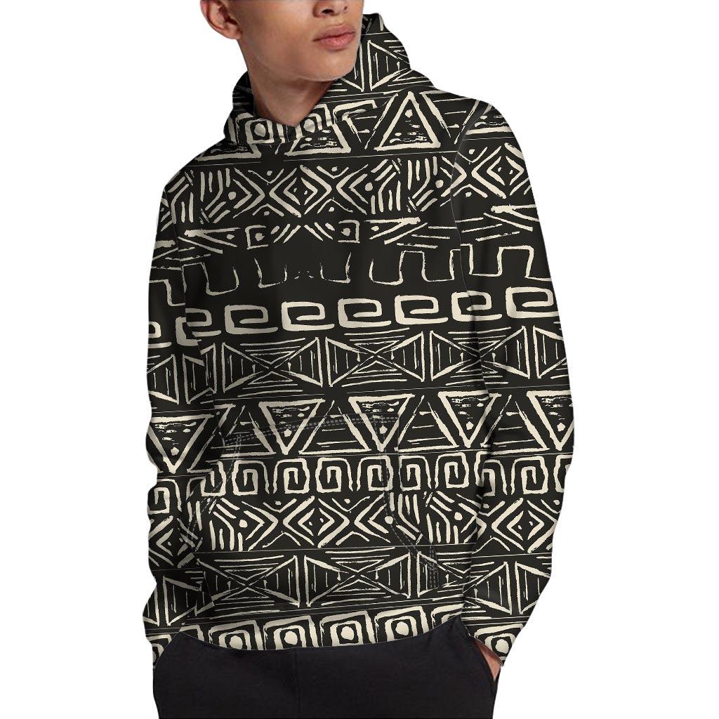 Beige Aztec Pattern Print Pullover Hoodie
