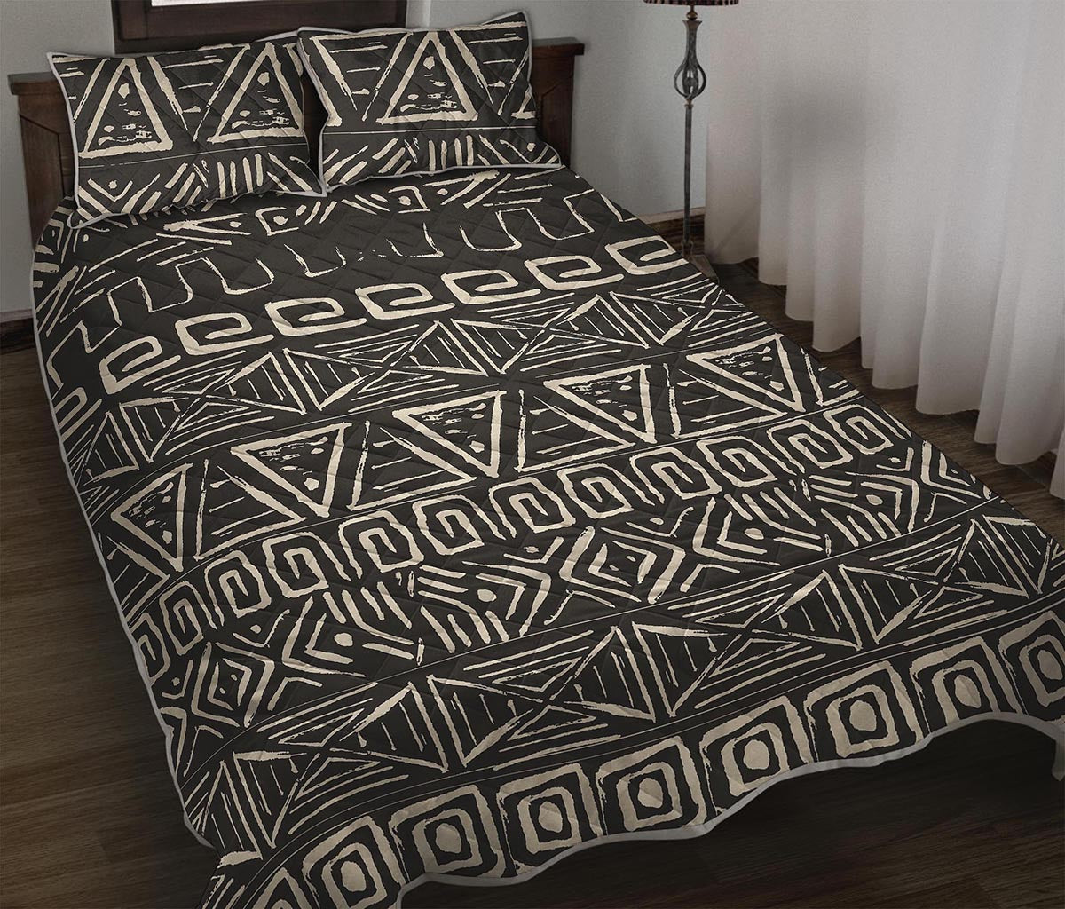 Beige Aztec Pattern Print Quilt Bed Set