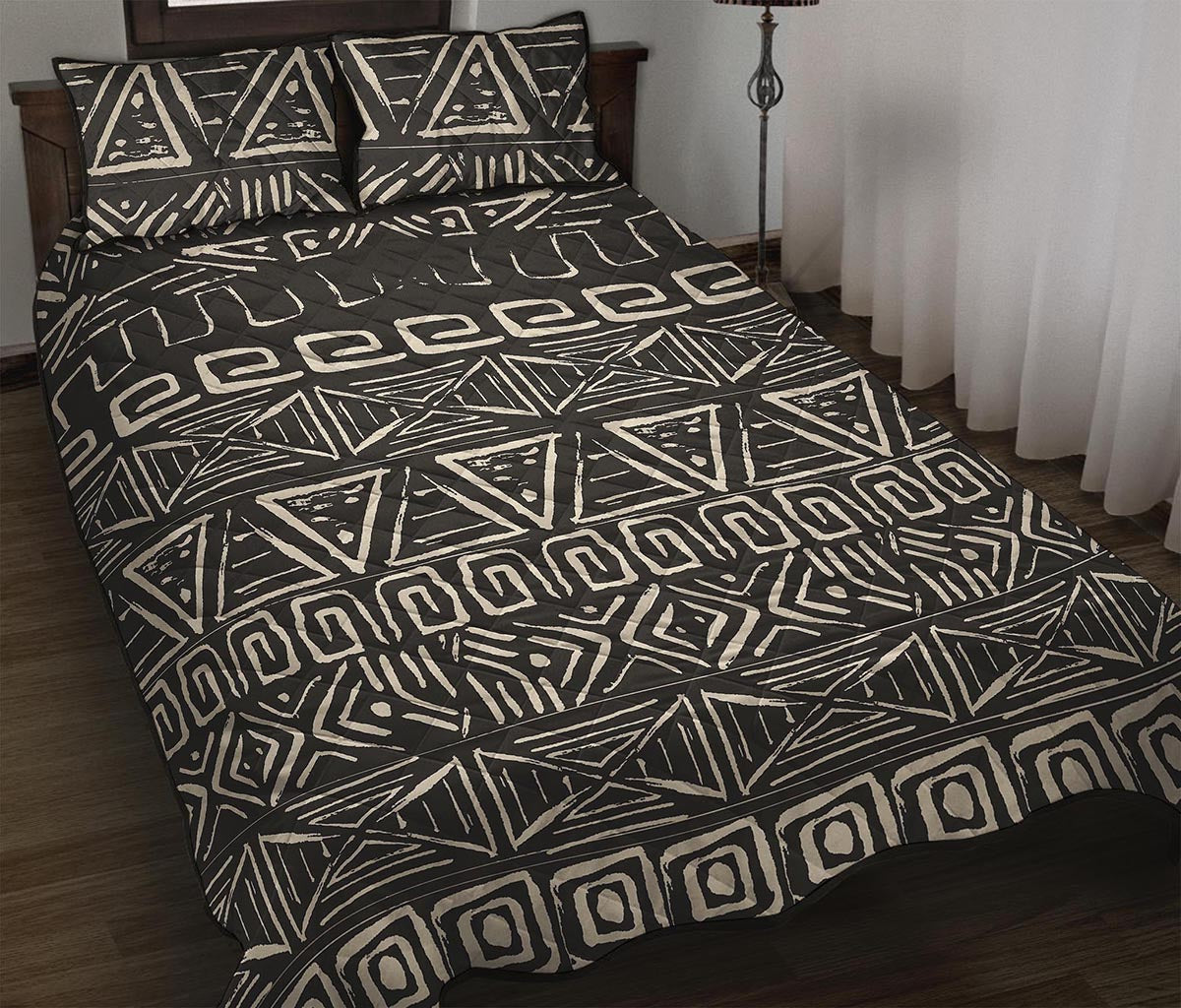 Beige Aztec Pattern Print Quilt Bed Set