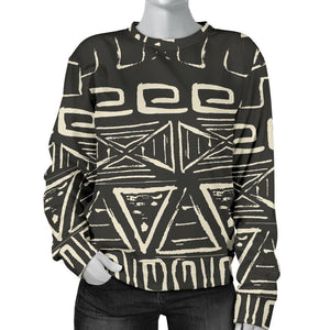Beige Aztec Pattern Print Women's Crewneck Sweatshirt GearFrost