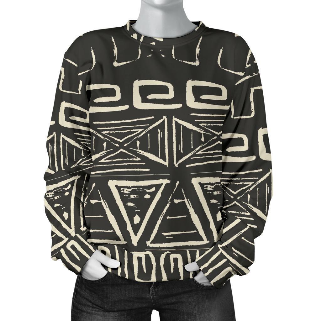 Beige Aztec Pattern Print Women's Crewneck Sweatshirt GearFrost
