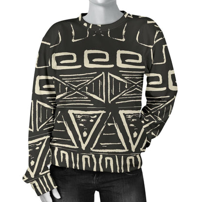 Beige Aztec Pattern Print Women's Crewneck Sweatshirt GearFrost