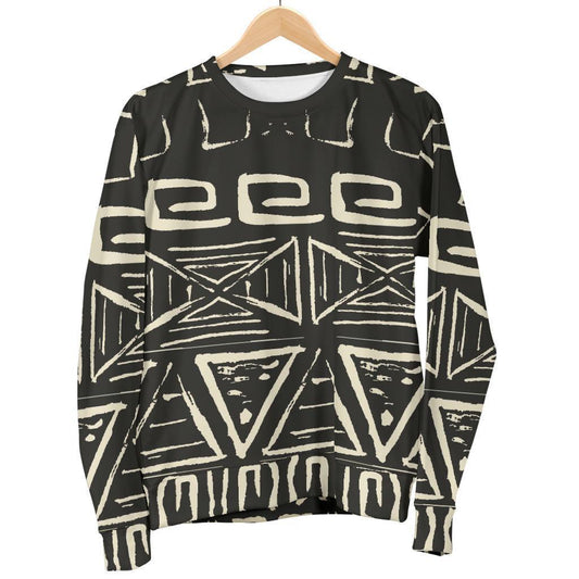 Beige Aztec Pattern Print Women's Crewneck Sweatshirt GearFrost