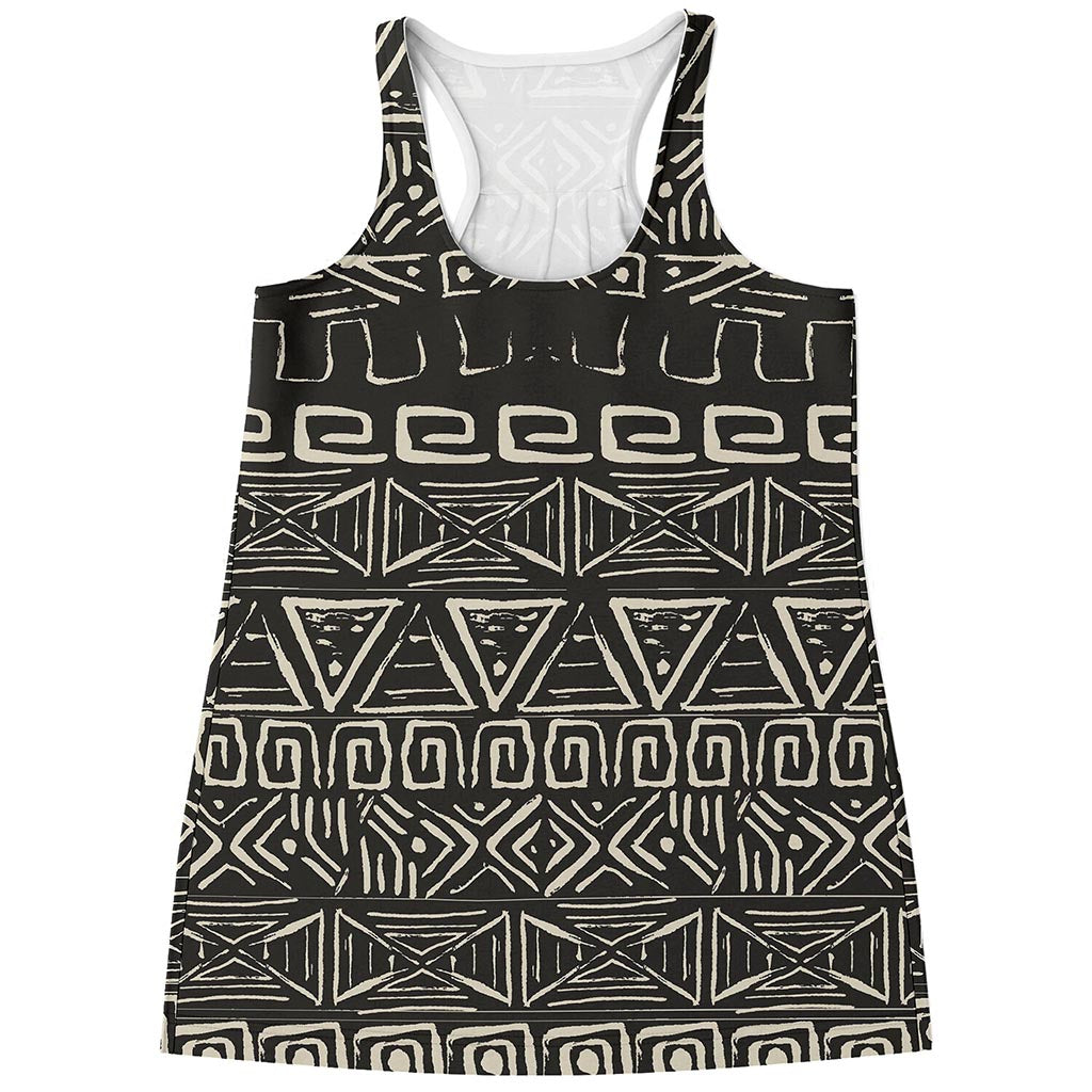 Beige Aztec Pattern Print Women's Racerback Tank Top
