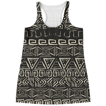Beige Aztec Pattern Print Women's Racerback Tank Top