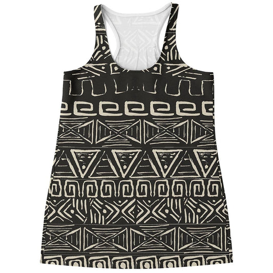 Beige Aztec Pattern Print Women's Racerback Tank Top