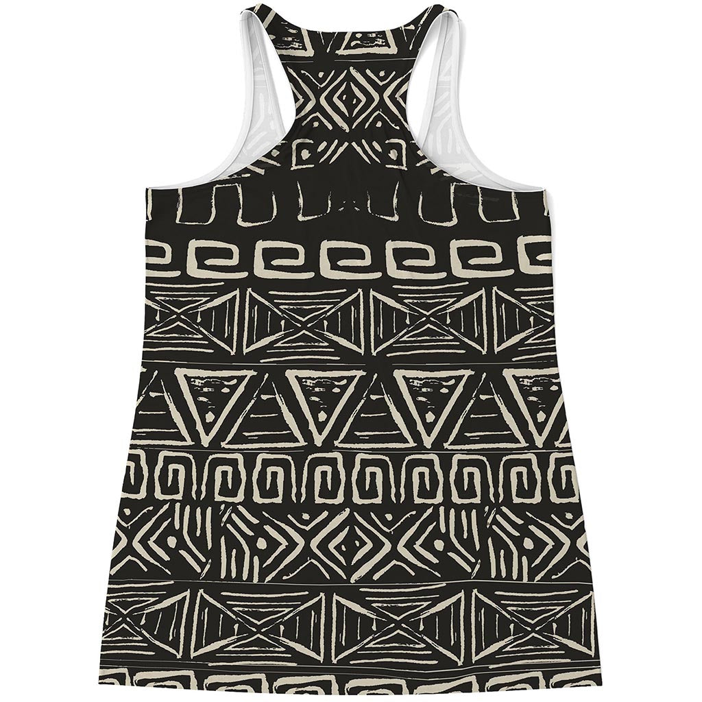 Beige Aztec Pattern Print Women's Racerback Tank Top