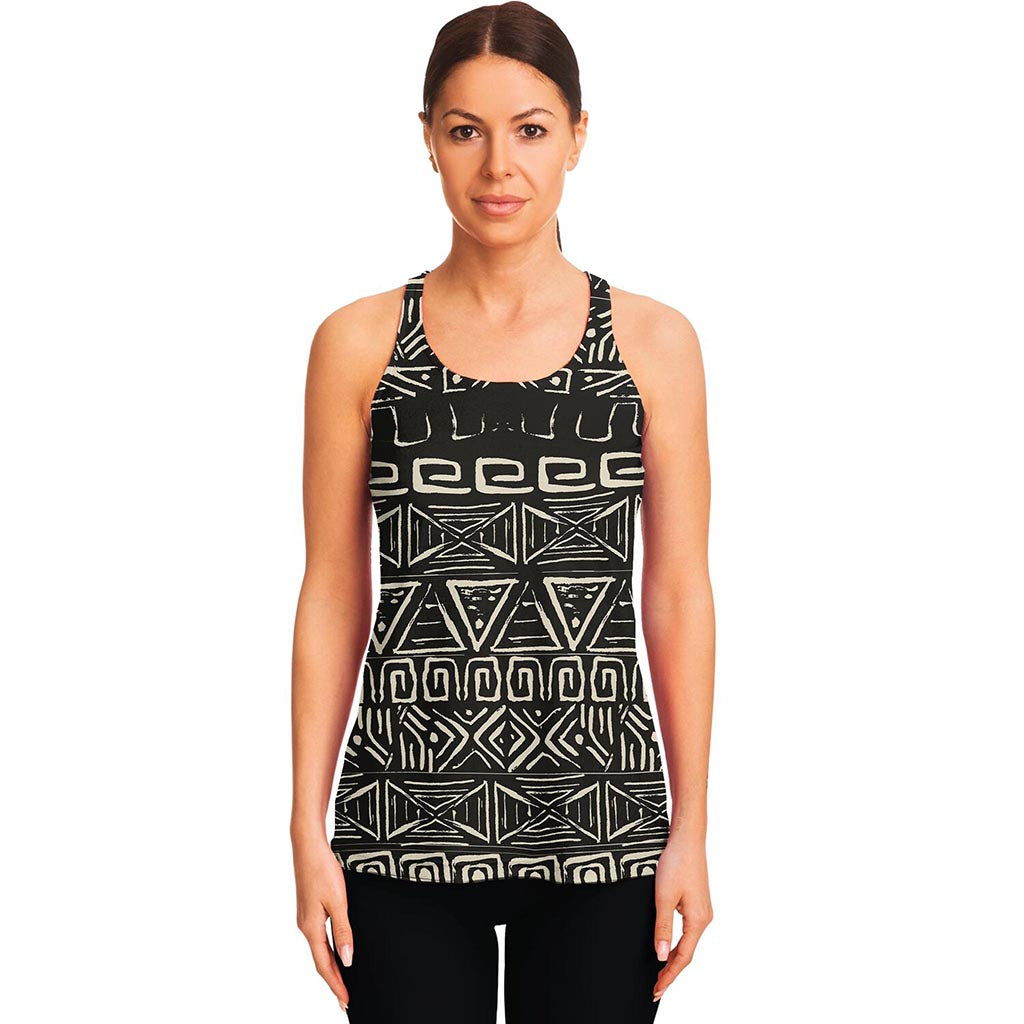 Beige Aztec Pattern Print Women's Racerback Tank Top