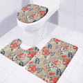 Beige Bohemian Floral Pattern Print 3 Piece Bath Mat Set