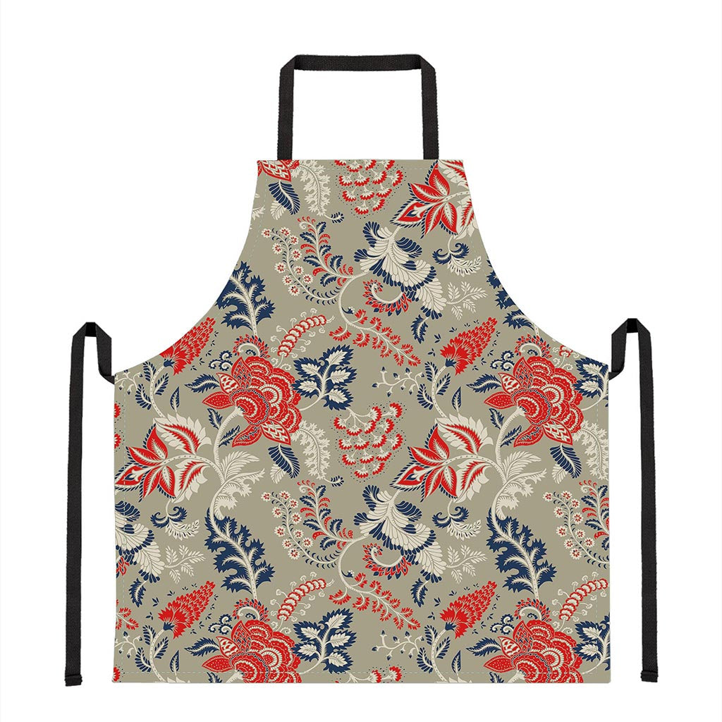 Beige Bohemian Floral Pattern Print Apron