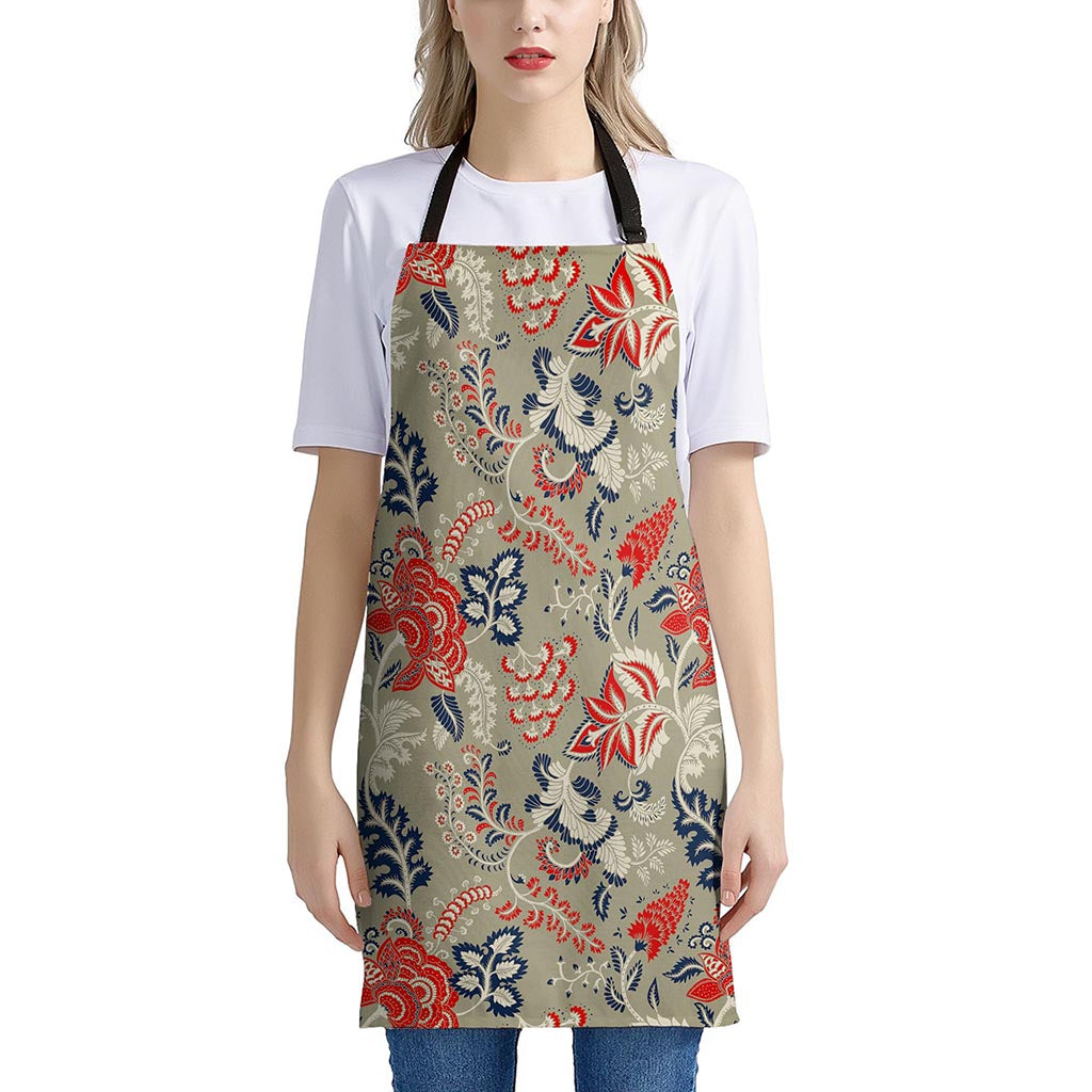 Beige Bohemian Floral Pattern Print Apron