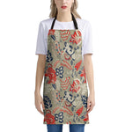 Beige Bohemian Floral Pattern Print Apron