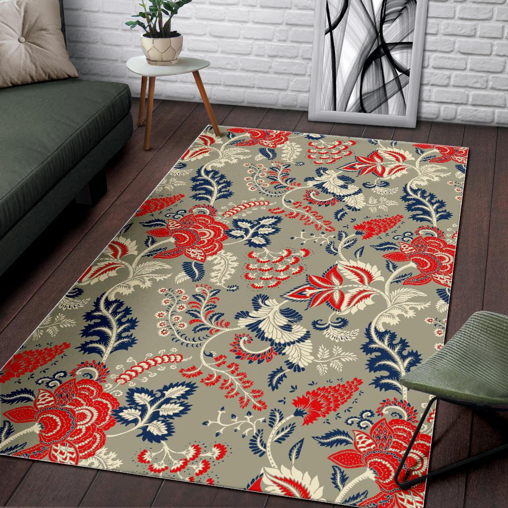 Beige Bohemian Floral Pattern Print Area Rug GearFrost
